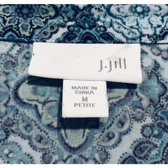 J Jill Pullover Top Womens Petite Medium Blue Patchwork Print Boho 90s - Picture 4 of 7